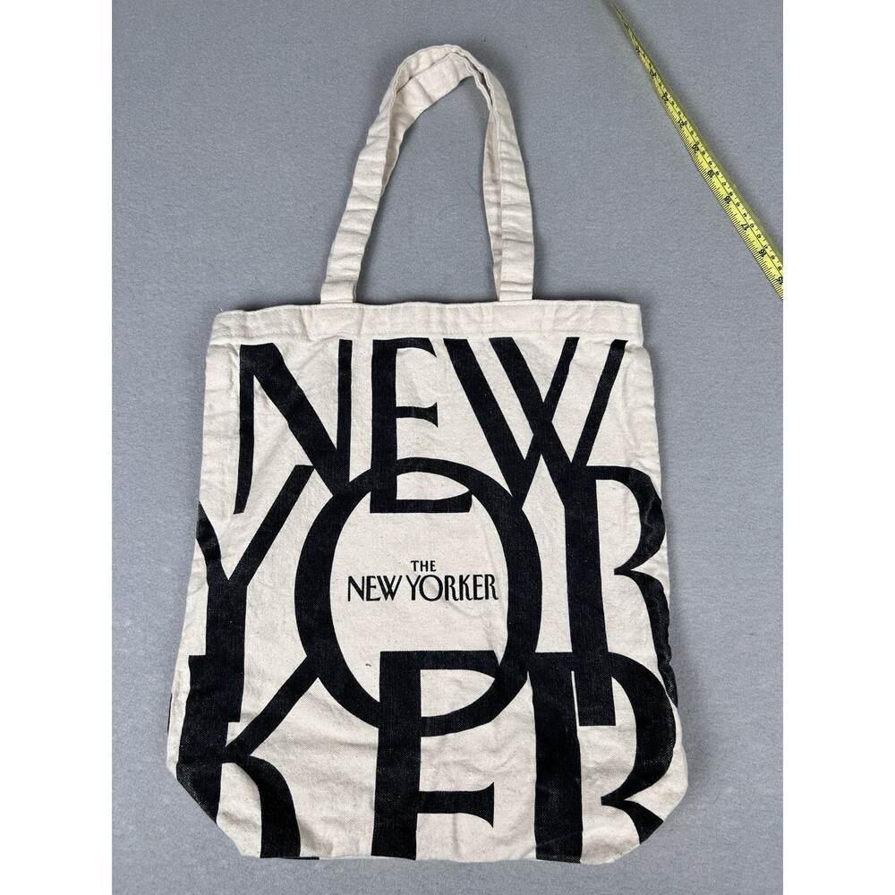 The New Yorker Tote Bag Canvas Eco Friendly Bookbag Cream Black Font